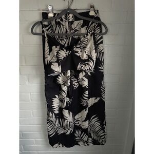Shein Women's 2 Piece Tropical Palm Print Crop Top and Maxi‎ Skirt Black White S